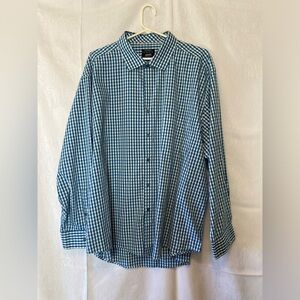 Alfani XXL Blue Teal Gingham Regular Fit Dress Shirt